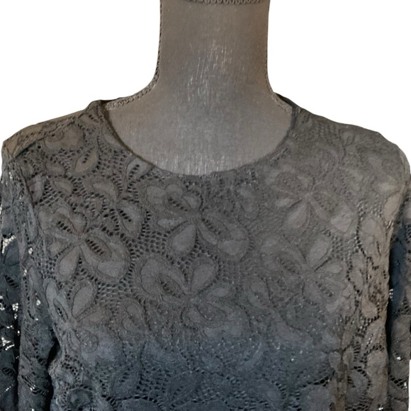 J Jill Wearever Black Floral Lace Overlay Quarter Sleeve - Picture 2 of 9